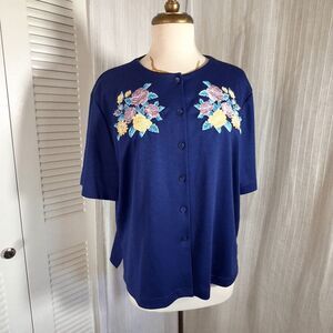 Bon Worth Cardigan Petite M 90's Cottage Core Coquette Embroidered Top